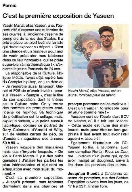 Article de presse Exposition Yasean - Yassin Manaï - Artiste du papier découpé à Pornic (44)